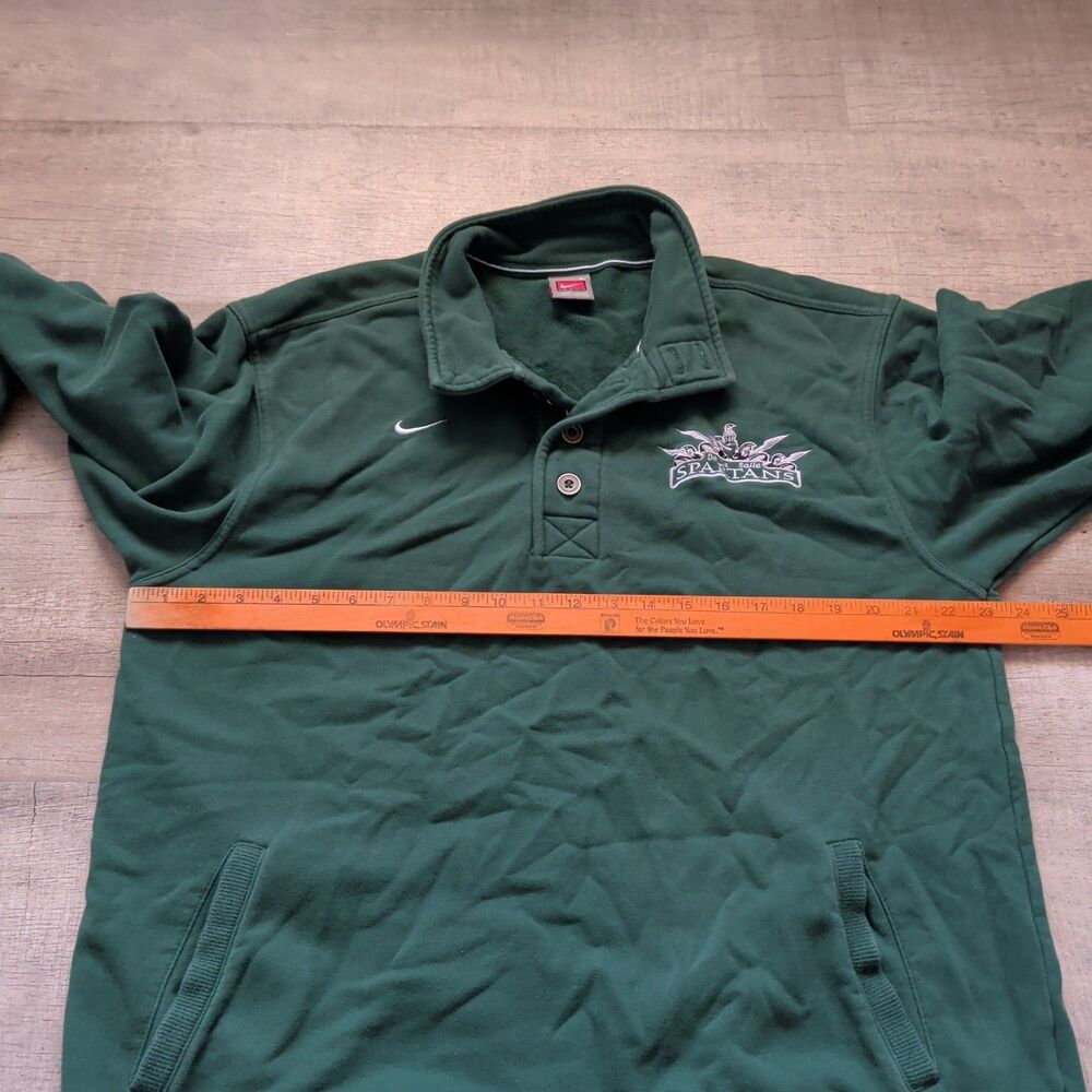 Nike Team De La Salle Spartans Pullover Sweatshirt Mens L Green Mock Neck Button - Picture 3 of 6